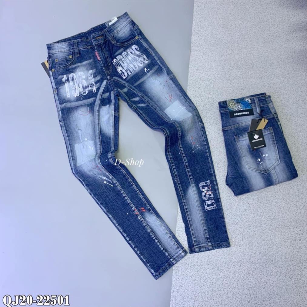 Quần Bò Biker DSQ Xanh Mài Dập Chữ Vẩy Sơn Cực Sang Đẹp
