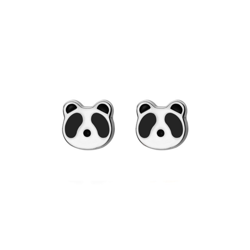 (0672) Khuyên Tai Trắng Hình Gấu Panda Nhỏ Nhắn Đơn Giản