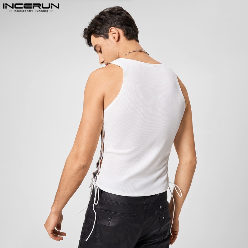 Áo tank top INCERUN cột dây bên hông in họa tiết cơ bắp thời trang quyến rũ cho nam