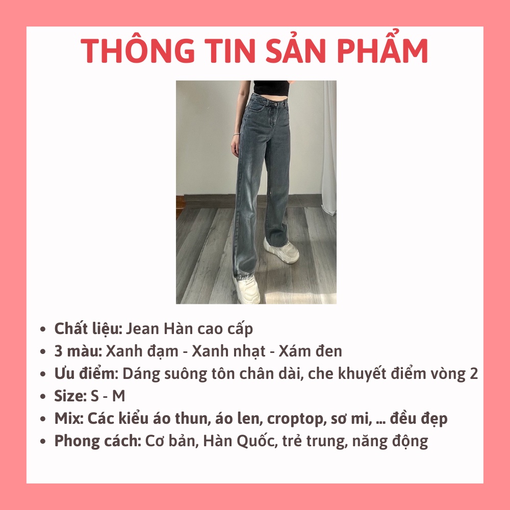 Quần jean nữ ống suông lưng cao quần bò ống rộng cạp cao hack dáng nhiều màu Sollle QJ02