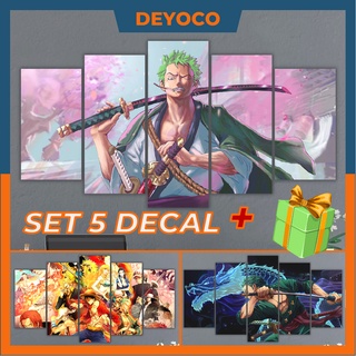 Tranh dán tường one piece, bộ 5 tranh ghép dán tường (LƯU Ý SẢN PHẨM LÀ DECAL DÁN TƯỜNG KHÔNG CÓ KHUNG)