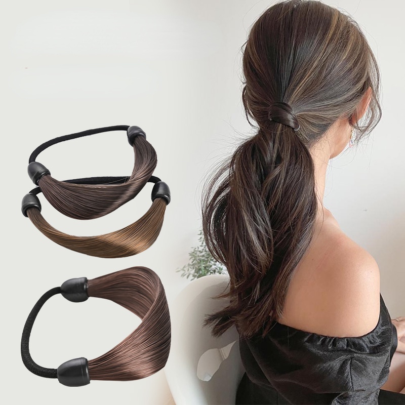 Dây Cột Tóc Co Giãn Đính Tóc Giả Phong Cách Hàn Quốc