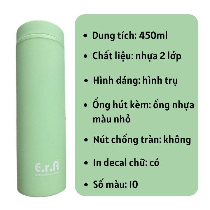 [In chữ miễn phí] Bình Đựng Nước Thiết Kế Độc Quyền Cylin ERASHOP 450ML - Giữ Nhiệt 24H- Thép Không Gỉ Cao Cấp, Rẻ Đẹp