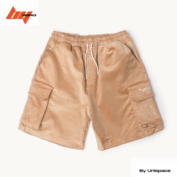 Quần short túi hộp local brand By UniSpace unisex nam nữ vải nhung tăm thêu