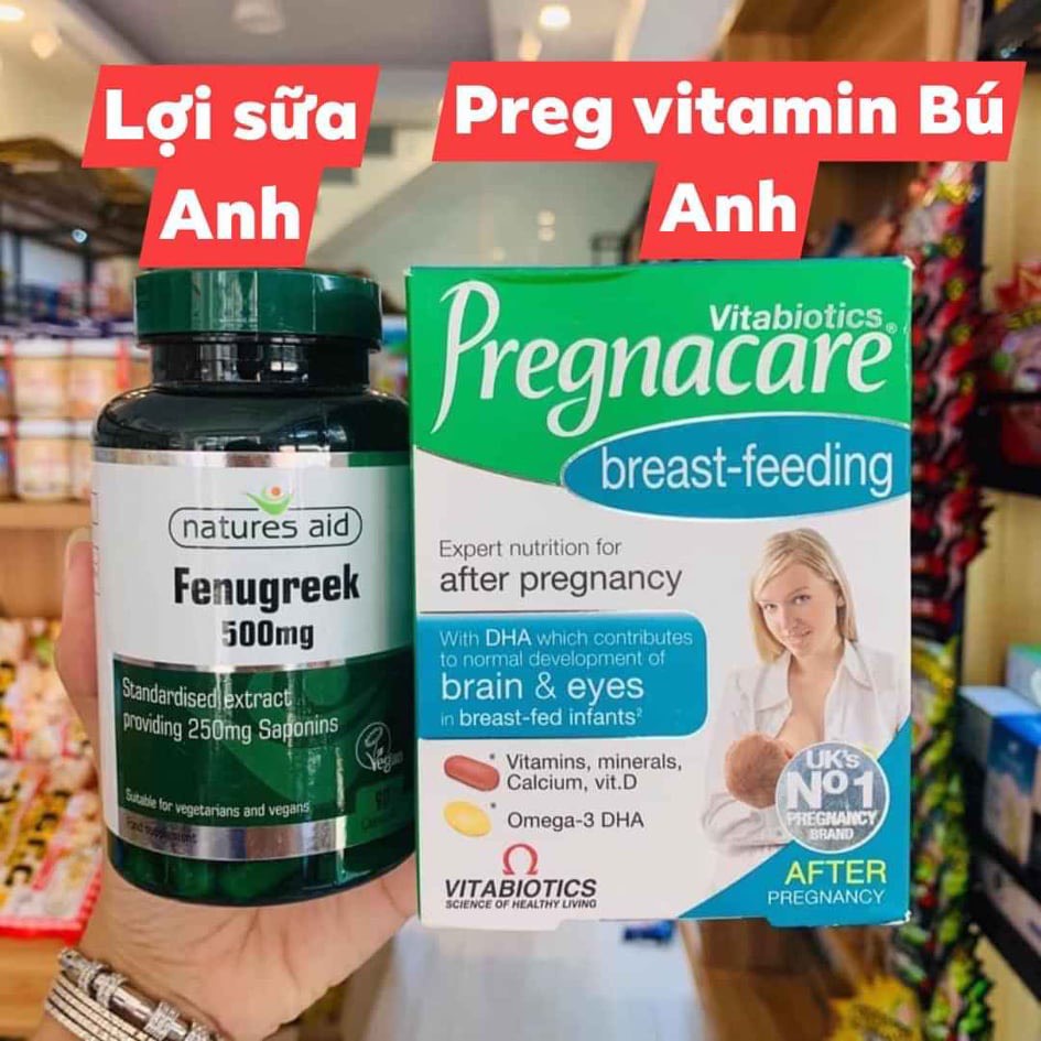 Combo vitamin lợi sữa Pregnacare breastfeeding và Cỏ cà ri lợi sữa Fenugreek