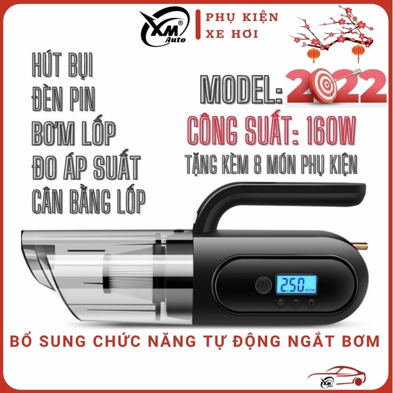 Máy Hút Bụi Ô Tô - Máy Bơm Lốp Ô Tô - Đa Năng 5 Trong 1 XMAUTO - Hút Bụi, Bơm Lốp, Đo Áp Suất Lốp, Đèn Pin Chiếu Sáng