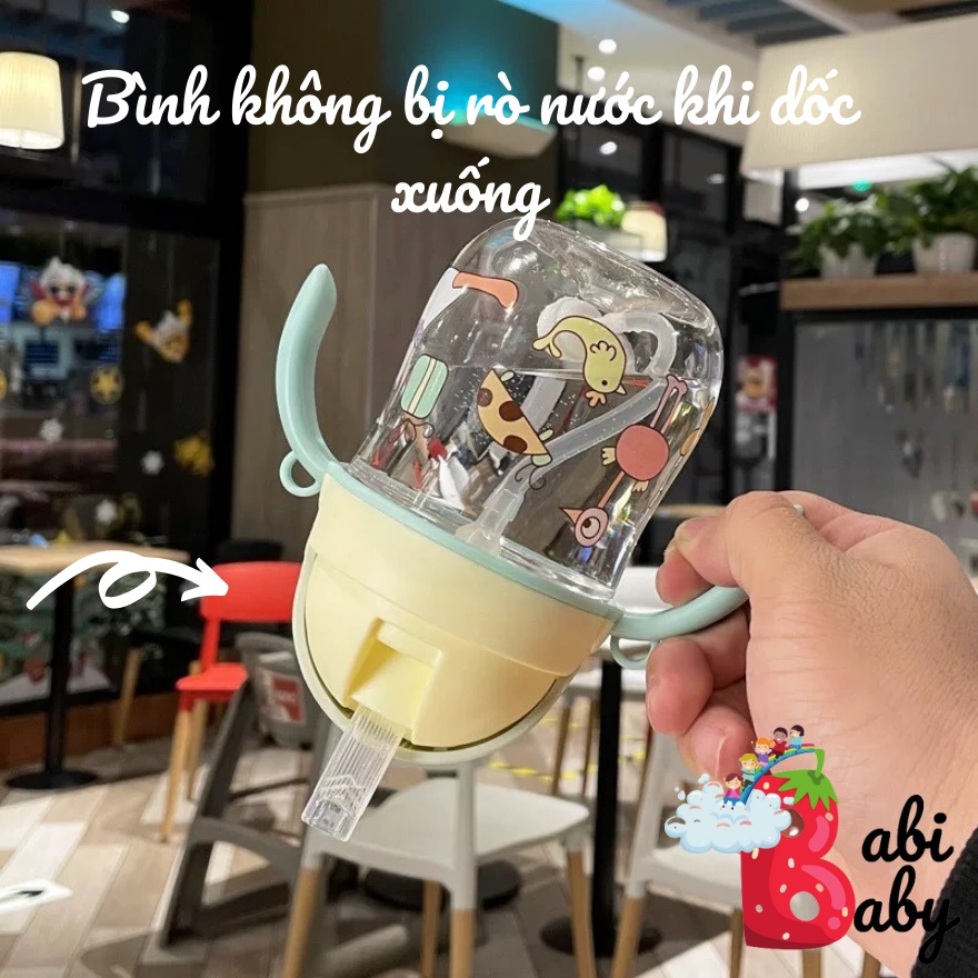 Bình nước tập uống cho bé 280ml 380ml nắp bật có tay cầm tiện dụng hình heo ngộ nghĩnh