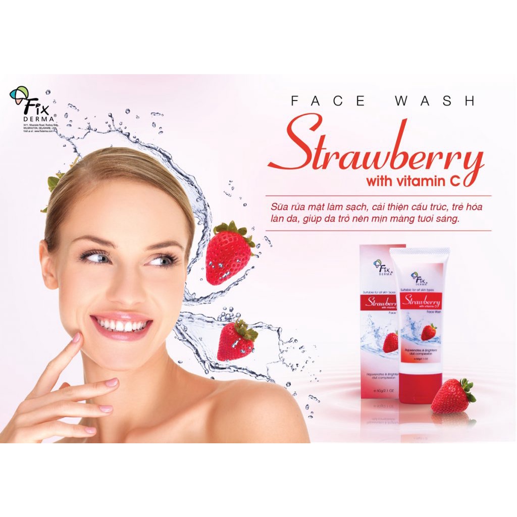 [ CHÍNH HÃNG ]SỮA RỬA MẶT FIXDERMA STRAWBERRY FACE WASH 60G - Sữa Rửa Mặt Dâu Tây Fixderma
