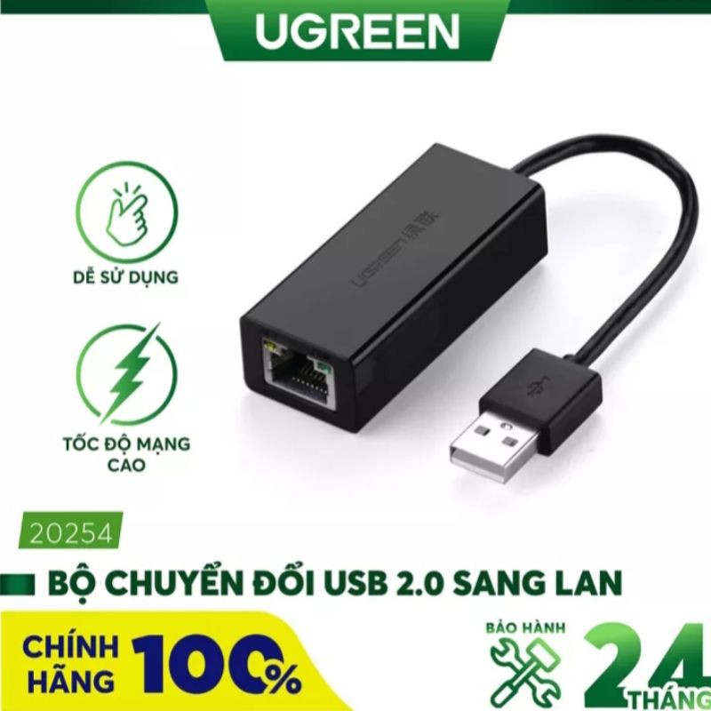 Cáp chuyển USB sang Lan 2.0 Ugreen 20254 tốc độ 10/100Mbps - Hàng chính hãng bảo hành 18 tháng