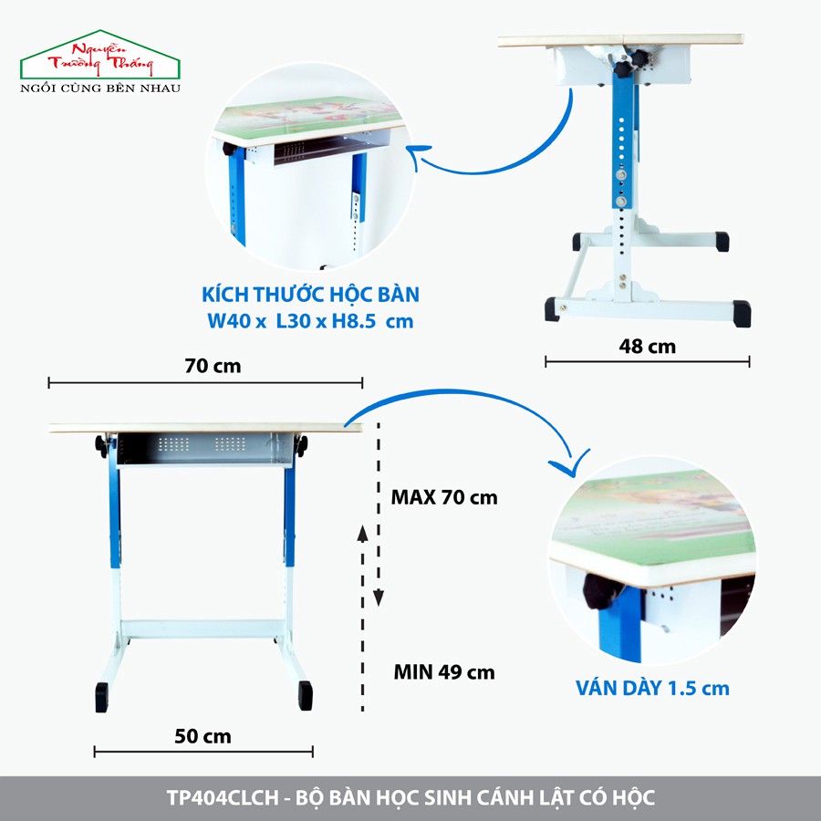 Bộ bàn học sinh tăng chỉnh chiều cao | Bộ bàn cánh lật - Nguyễn Trường Thắng Desk