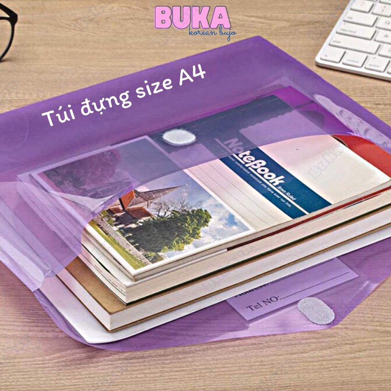 Túi đựng tài liệu A4 Basic nhiều màu 1 ngăn kèm Name tag có cúc bấm chống thấm nước tiện dụng Decorme