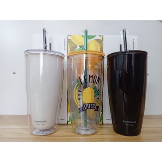 LY NHỰA CÓ ỐNG HÚT LOCK AND LOCK HAP507 (VÀNG, TRẮNG, ĐEN) 750ML 2 LỚP, CÁCH NHIỆT