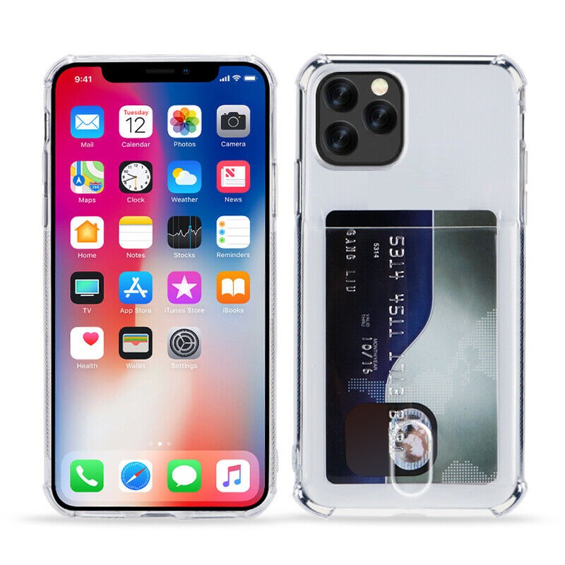 Ốp điện thoại trong suốt chống sốc kèm ngăn đựng thẻ cho iPhone 12 Pro max 11 Pro Max XS XR 6S 6plus 7 plus XS Max