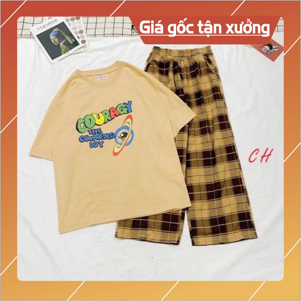 Sét áo COURAGY + quần kẻ nâu CH12