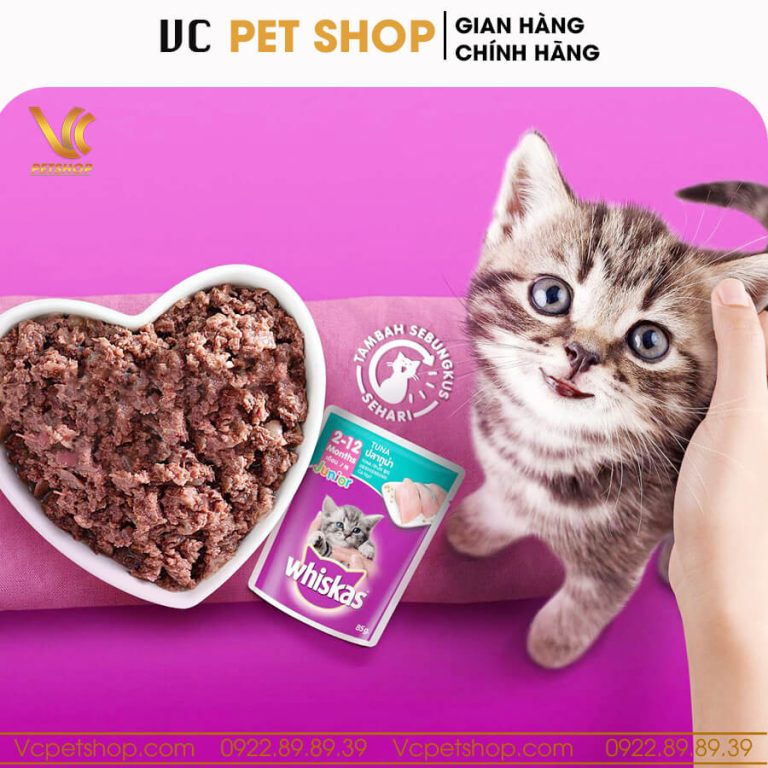 Pate mèo con Whiskas, thức ăn ướt cho mèo vị cá ngừ, cá thu – Funny Pet Shop