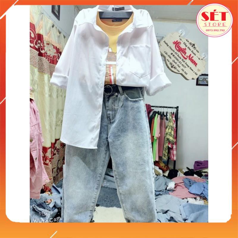 Áo Sơ mi cổ polo - Vải Đẹp Trắng Dài Tay Dáng Suông Rộng basic , 53kg đổ về - Setstore SM001 ( kèm ảnh thật) | BigBuy360 - bigbuy360.vn