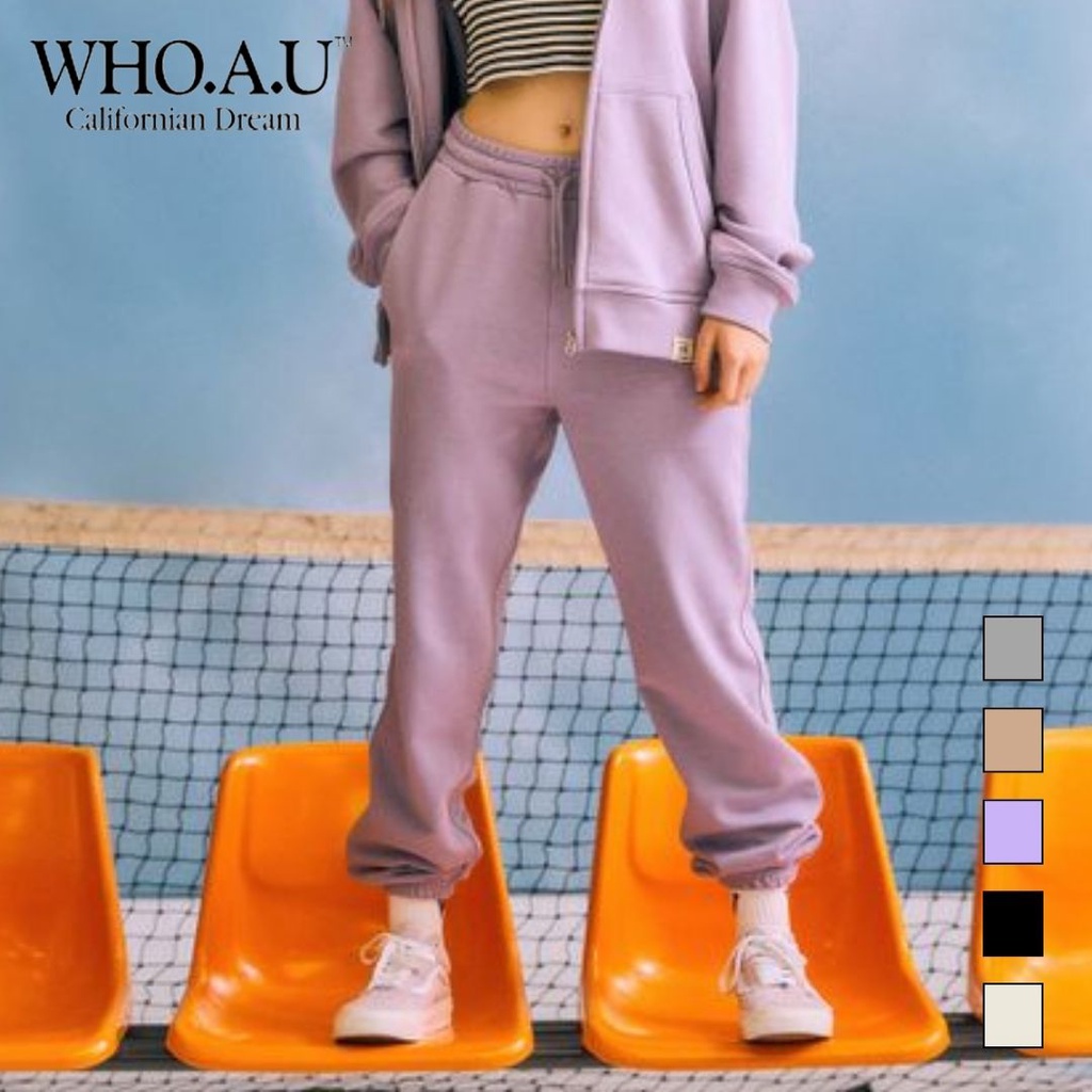 Quần short dài WHO.A.U WHTMC3822U lưng thun dây rút co giãn form unisex 56% Cotton 44% Polyester