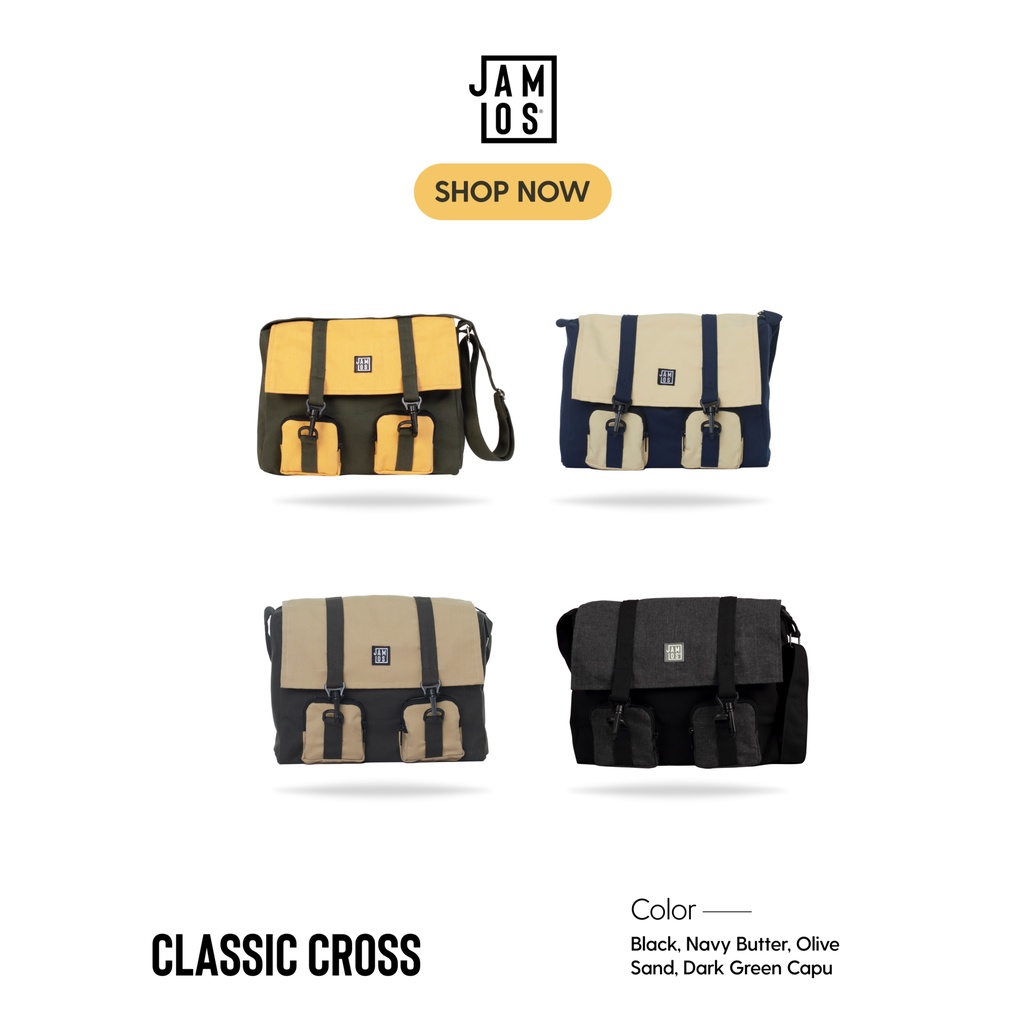 Jamlos Classic Cross - Túi đeo chéo thời trang nhiều ngăn đi học đi làm vải canvas vừa laptop 13inch A4