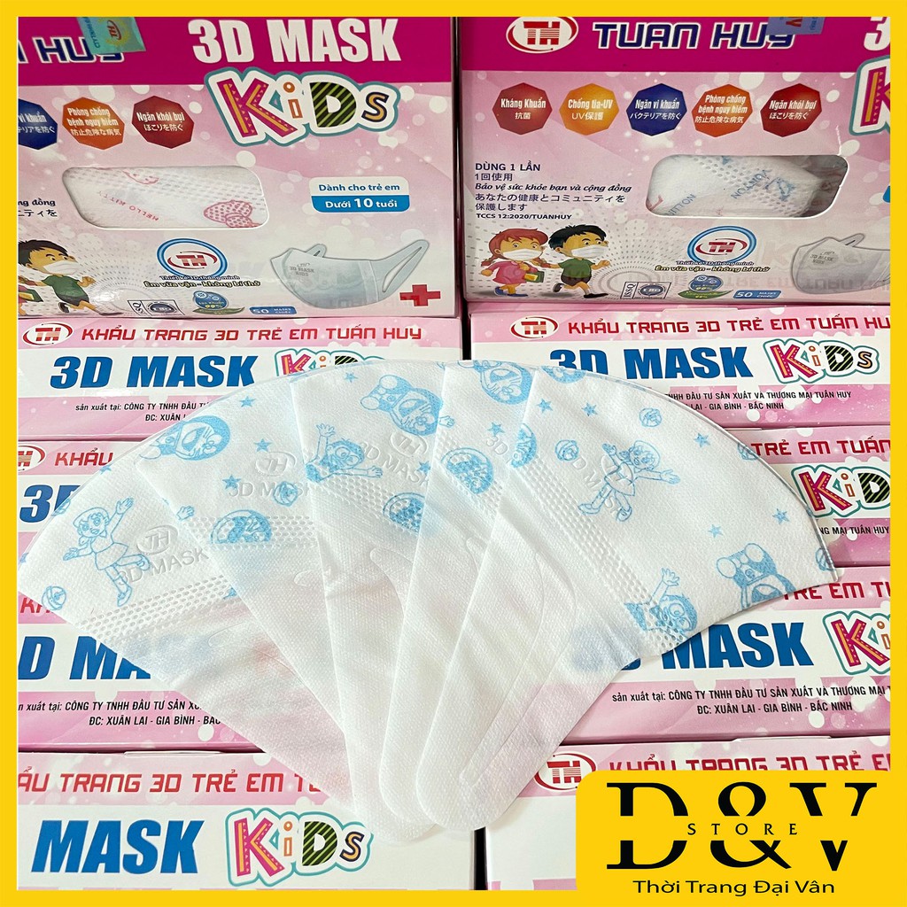 Khẩu trang 3D Mask trẻ em hộp 50 cái kháng khuẩn, có tem niêm phong, đạt tiêu chuẩn ISO và kiểm định Bộ Y Tế