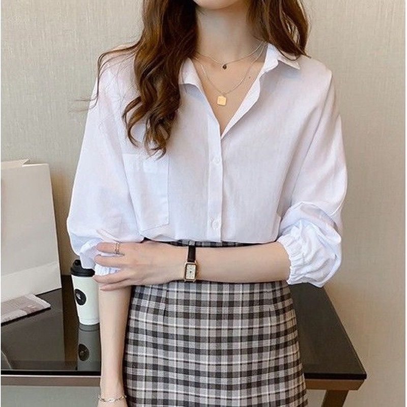 Áo sơ mi tay dài dáng rộng phong cách Hàn Quốc thời trang mùa xuân dành cho nữ 21830 | BigBuy360 - bigbuy360.vn