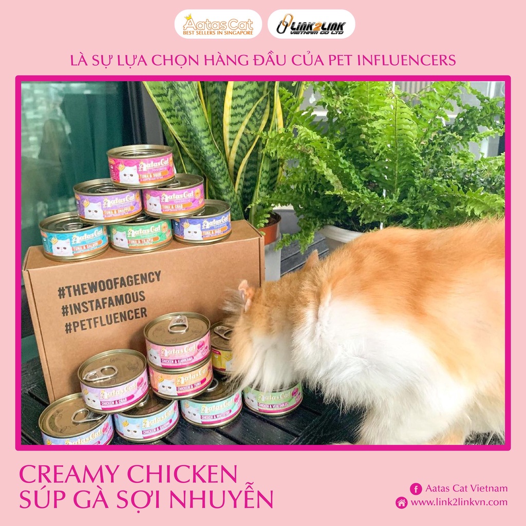 [Pate Súp Gà Nhuyễn] Pate Aatas Cat Creamy 80g cho mèo dạng súp gà sợi nhuyễn thơm ngon bổ dưỡng cho mèo