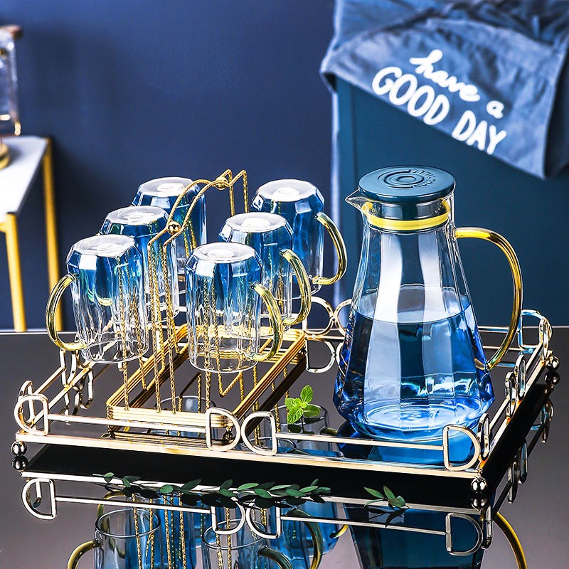 Bộ Bình Nước , Ấm Tách Trà Thủy Tinh mẫu Màu Trà Họa Tiết Châu Âu