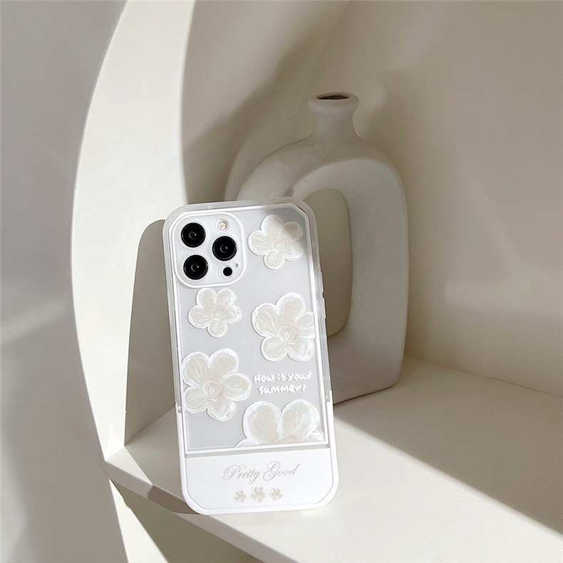 Ốp lưng iphone Hoa Trắng Pretty Good kèm giá đỡ 13promax/13pro/13/12promax/12pro/12/11promax/11/7plus/8plus - Ina Case