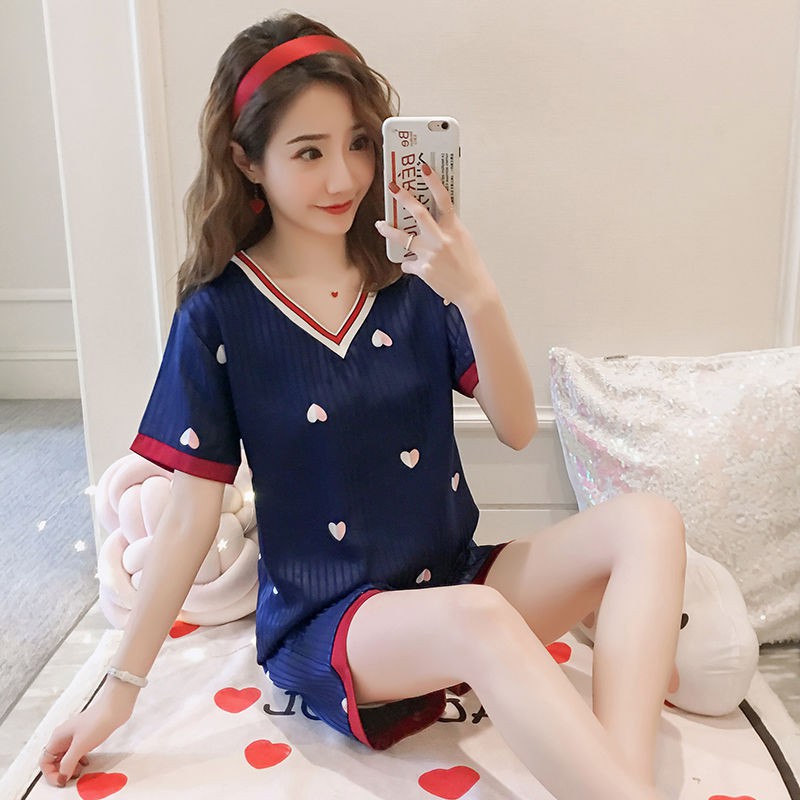 Bộ Đồ Ngủ Ngắn Tay Bằng Lụa Xinh Xắn Dành Cho Nữ / Dưới 200kg | BigBuy360 - bigbuy360.vn