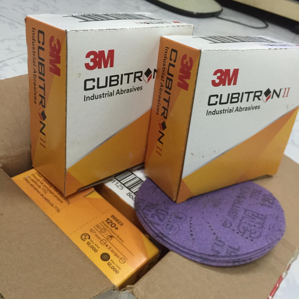 Giấy nhám tròn 3M 5in- 127mm (HỘP/50 tờ) Độ mịn từ P120 đến P800 Giấy nhám với hạt kim loại siêu bền