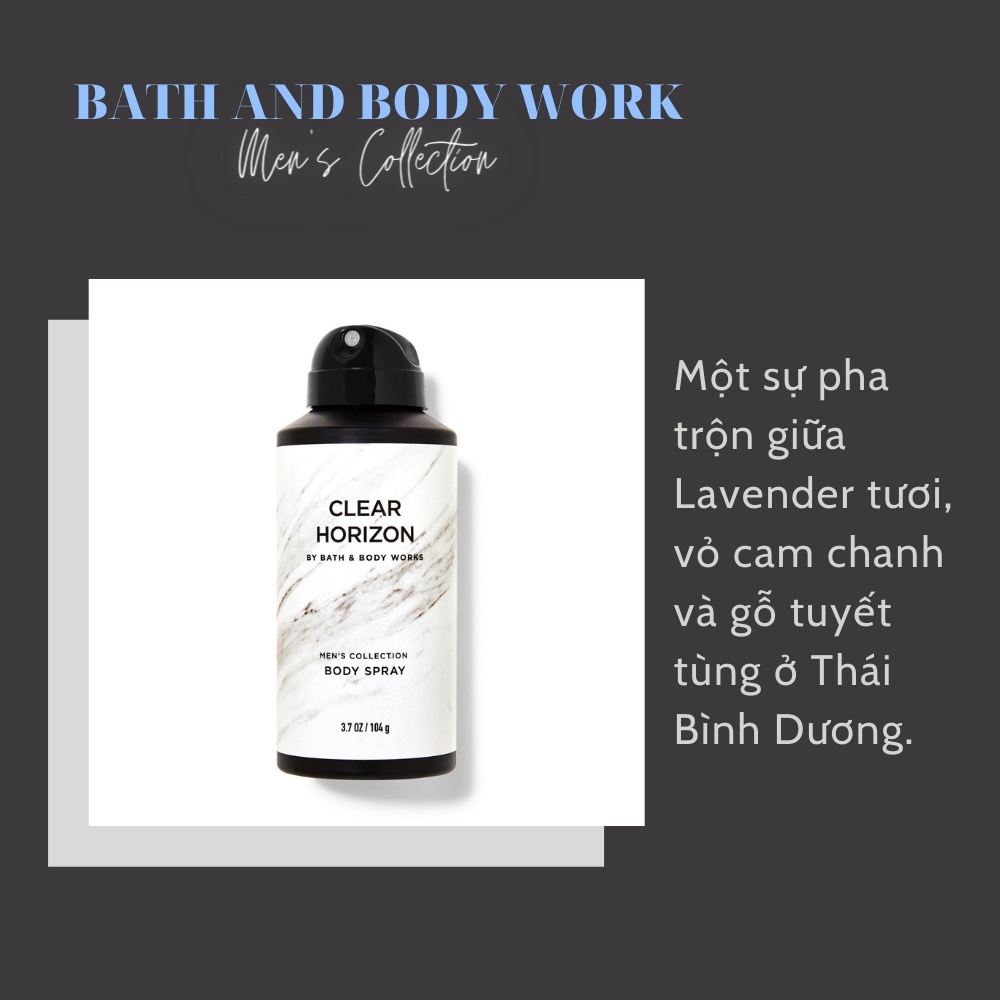 Xịt Thơm Toàn Thân Cho Nam Body Spray Bath and Body Works Men's Collection Fullsize 104g