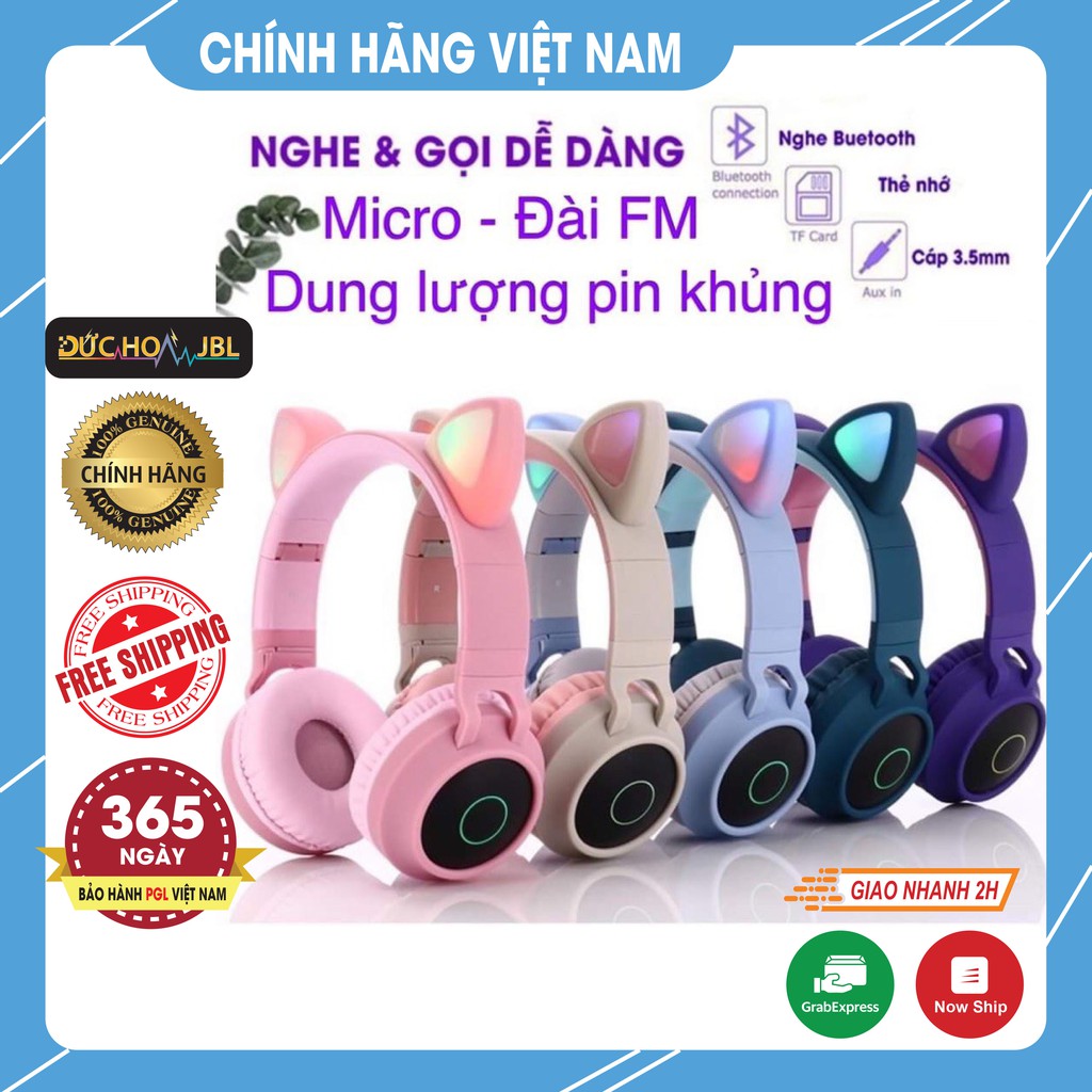 Tai Nghe Mèo Bluetooth, Headphone Tai Mèo Dễ Thương Có Mic,Âm Bass Mạnh Mẽ Và Dung Lượng Pin Khủng 400mAh