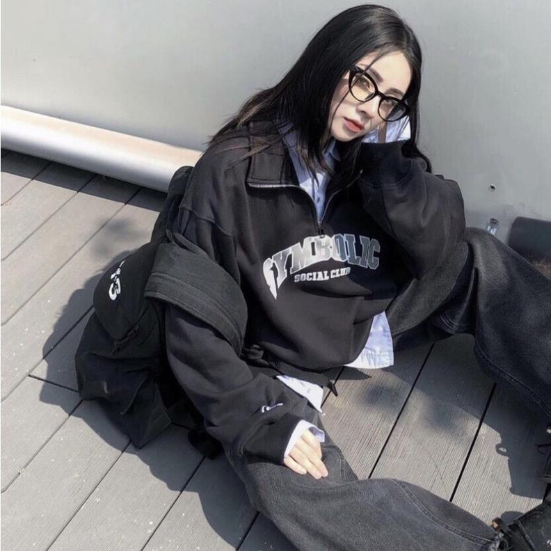 Áo Nỉ PoLo Khoá Cổ S.Y.M  Anhribistore Áo Sweater Cổ Trụ Tay Bồng Nam Nữ Unisex Form Rộng(Hàng Sẵn)