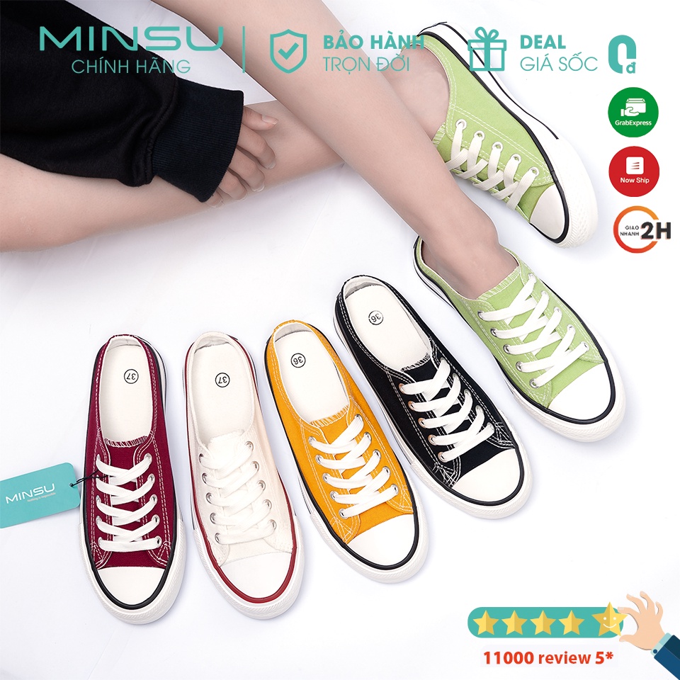 Giày Sục Đạp Gót MINSU M222 Kiểu Dáng Bata Sneaker Hàn Quốc Kết Hợp Lười Slip On Không Gót HOT 2021 Đơn Giản Cho Bạn Nữ