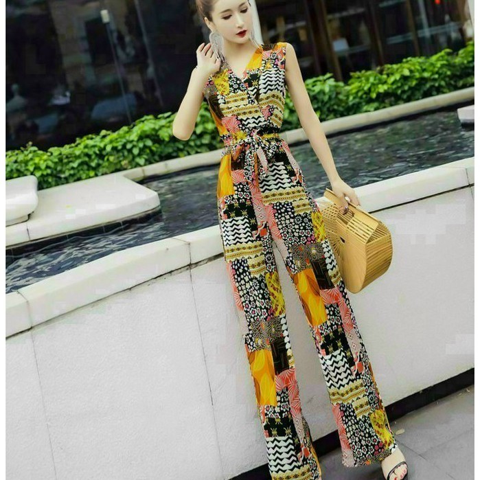 Jumpsuit Dài Ống Rộng, Jum Nữ Hàng Thiết Kế Cổ Đắp Chéo Kèm Belt Trang Trí Chất Lụa Nhật Cao Cấp Hack Dáng Siêu Xinh.