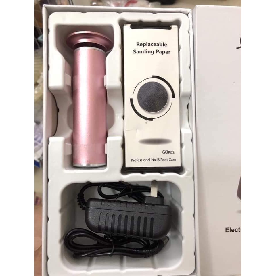 Máy chà gót chân + hộp 60 miếng chà