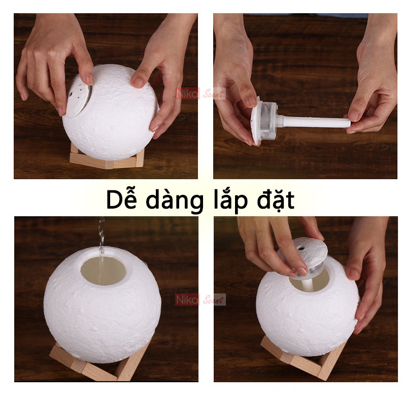 Nikascent Đèn ngủ - khuếch tán tinh dầu - phun sương tạo ẩm Big Moon tặng kèm tinh dầu/dock sạc cho máy