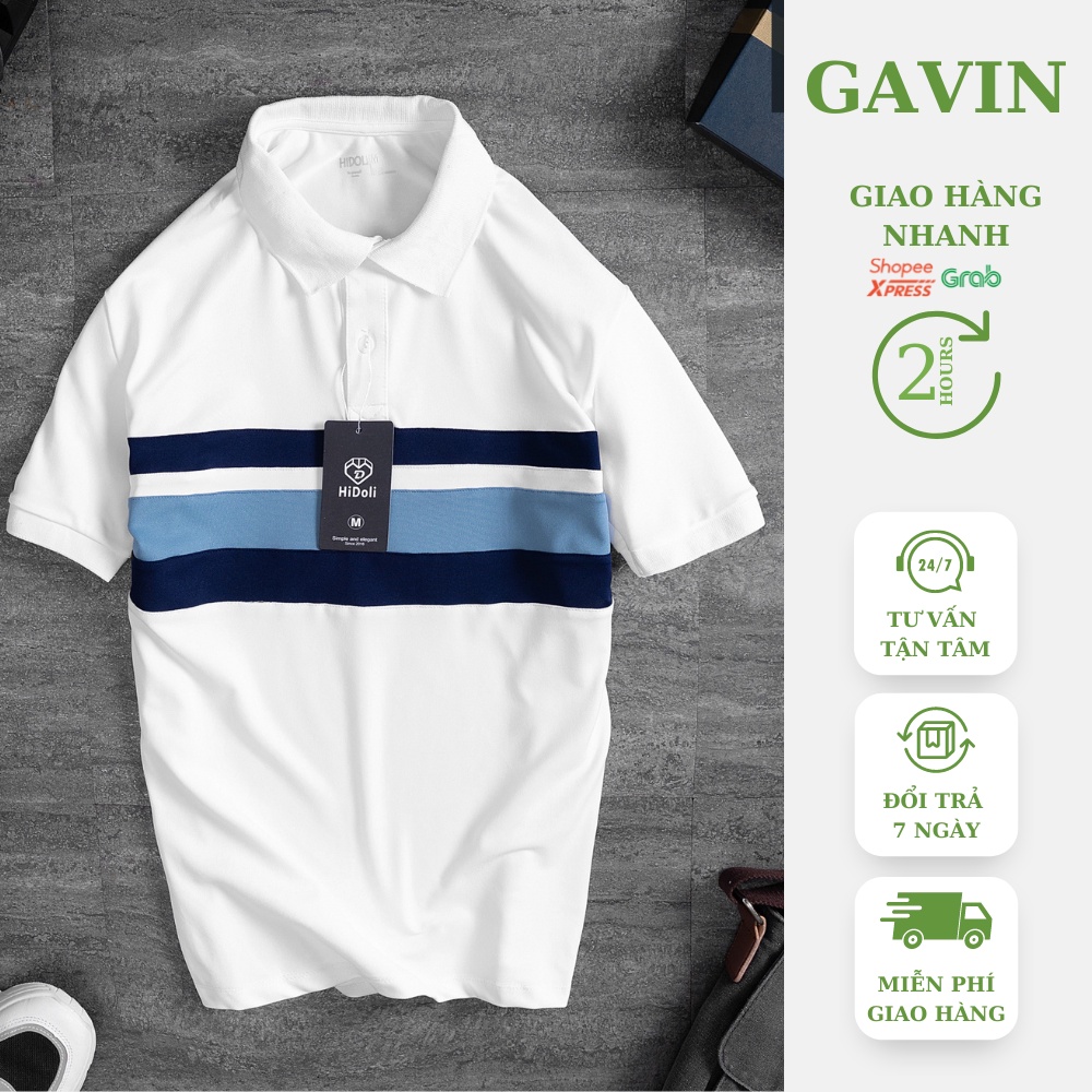 Áo Polo nam phối ngang NELUX vải cá sấu Cotton xuất xịn, chuẩn form - GAVIN