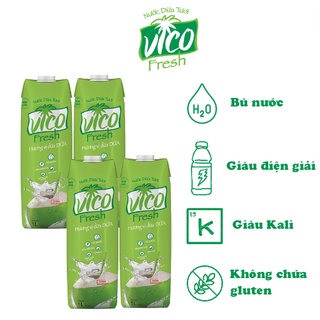 Combo 4 hộp nước dừa tươi acp vico fresh 1l - vị dừa dứa