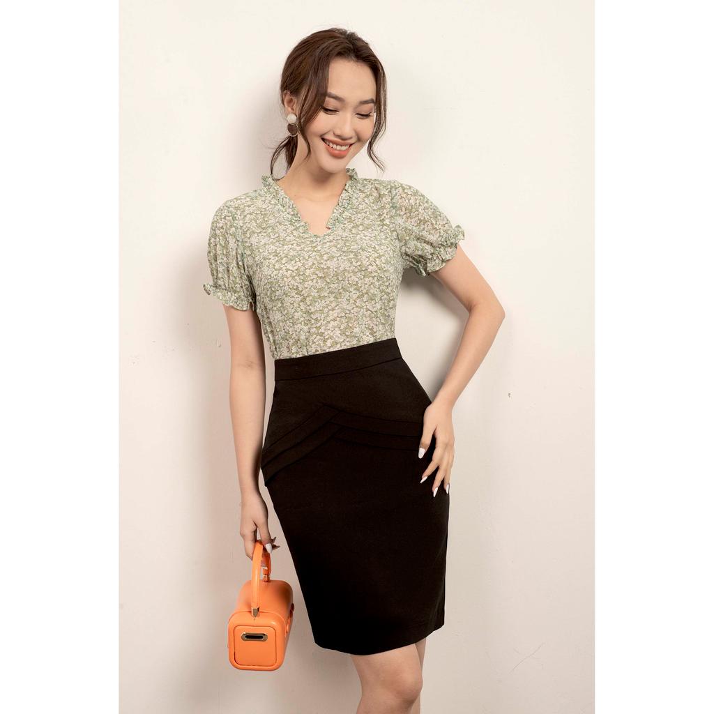 Áo sơ mi cổ V, cộc tay, viền áo đính bèo MMOutfit M-AO061221252