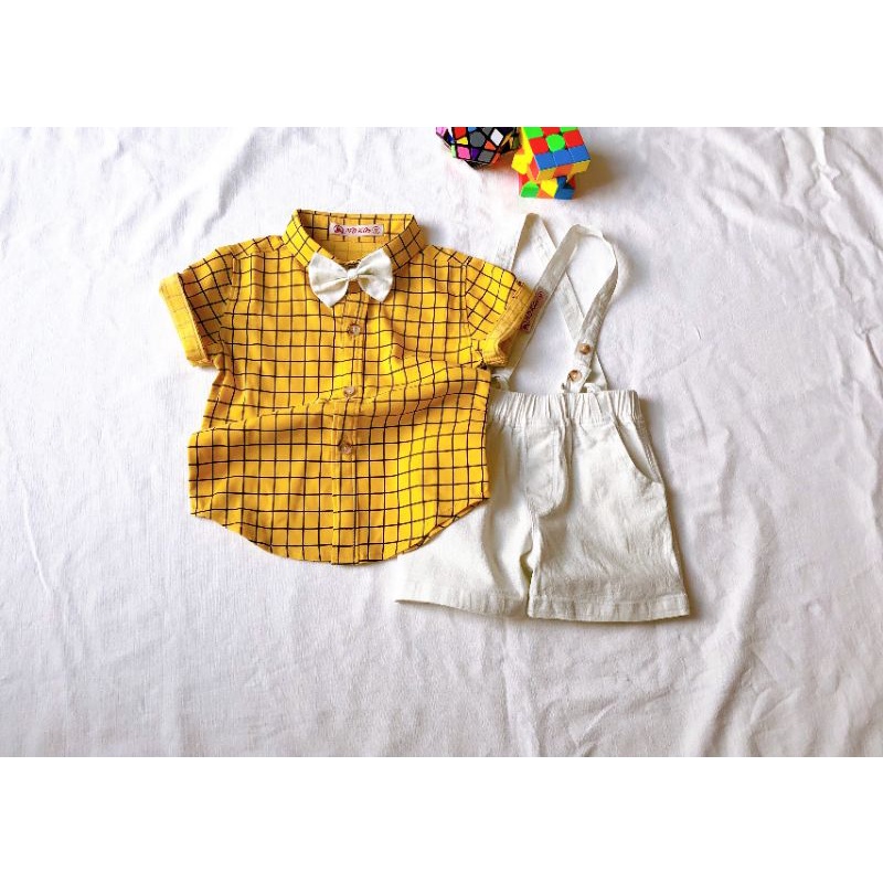 Bộ yếm vest gile bé trai kèm nơ đầy tháng thôi nôi 5-12kg