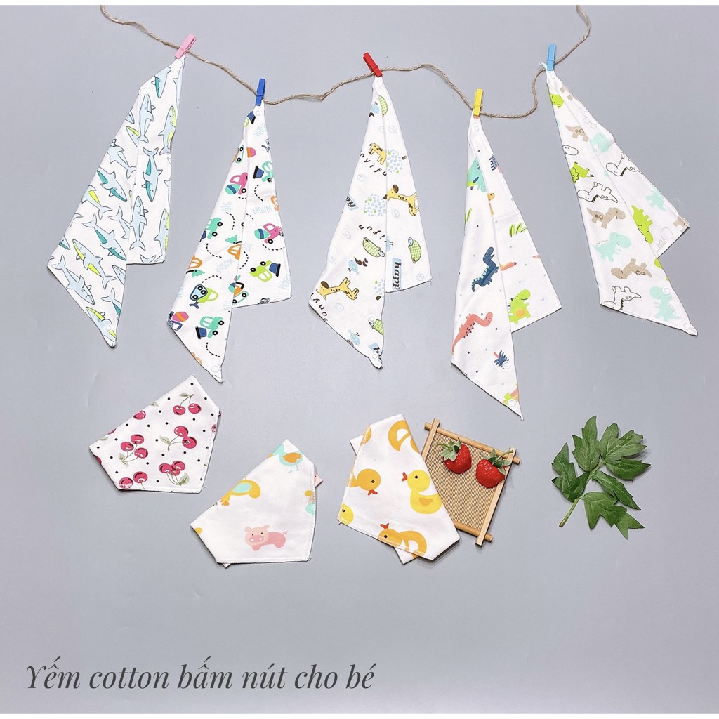 [LOẠI 1 XỊN XÒ] Yếm Tam Giác Cotton 2 Lớp Dày Dặn Có Cúc Bấm Cho Bé