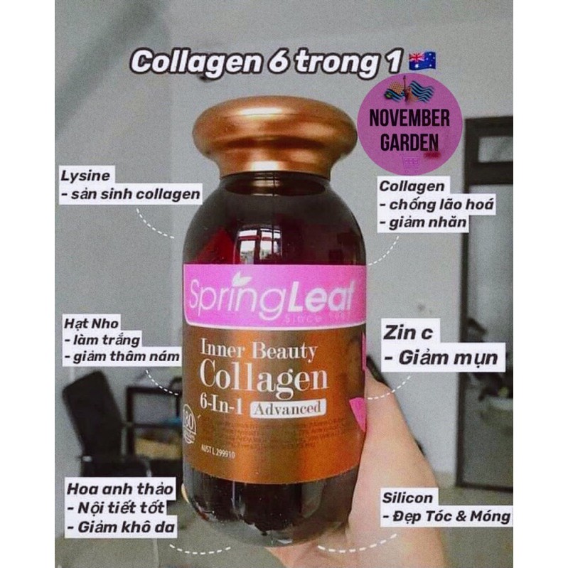 (3/24 Úc) VIÊN UỐNG ĐẸP DA COLLAGEN SPRING LEAF INNER BEAUTY 6 IN 1 lọ 90 viên | BigBuy360 - bigbuy360.vn