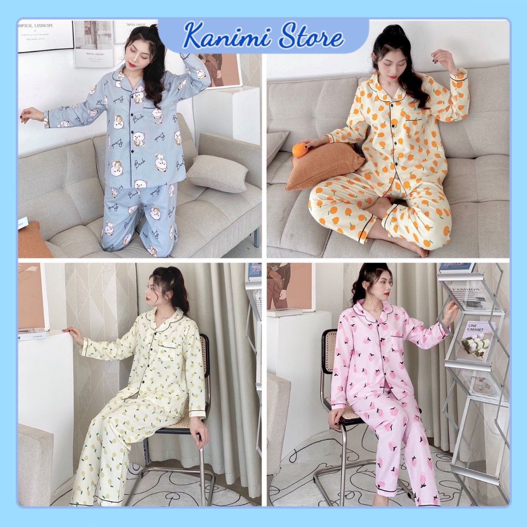 Bộ ngủ pijama nữ tay dài quần dài Kanimi chất kate Thái đẹp - BD01