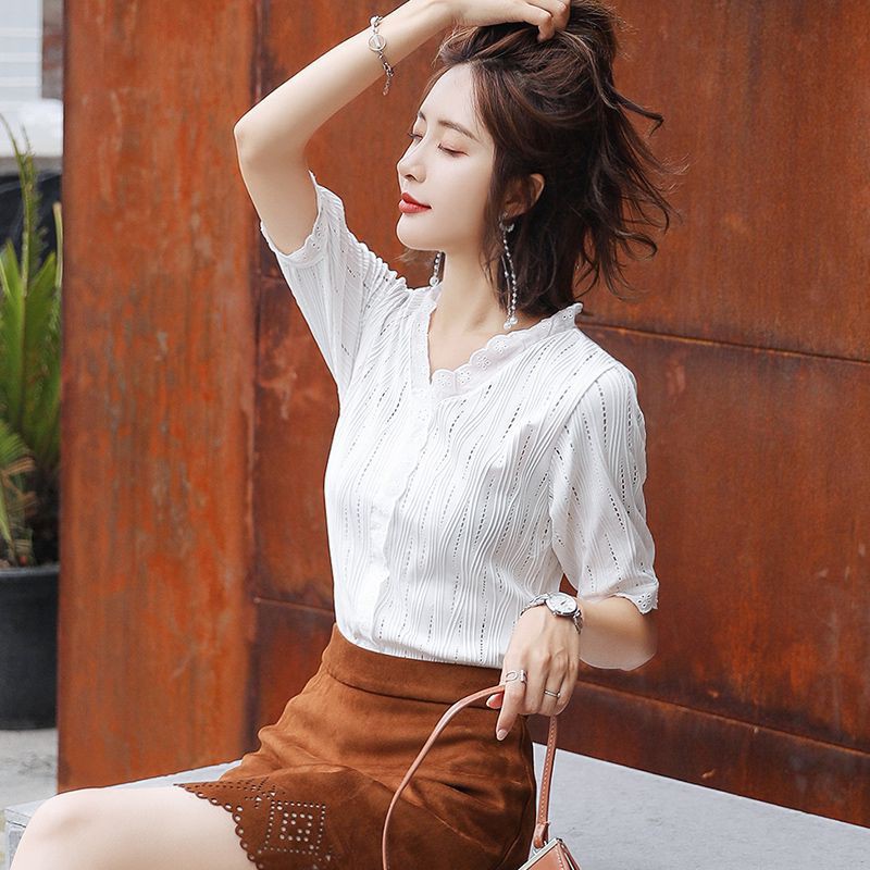 [Hàng nhập] Áo cổ chữ V màu trơn thiết kế dáng rộng thoải mái 04