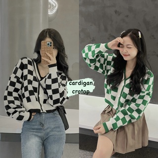 Áo Cardigan len kẻ croptop