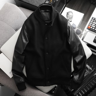 Áo Khoác Bomber Nam Dạng Nút Phối Tay Da, Áo Khoác Bóng Chày Nam Phối Tay Da NOMOUS ESSENTIALS AKBO0022 160STORE