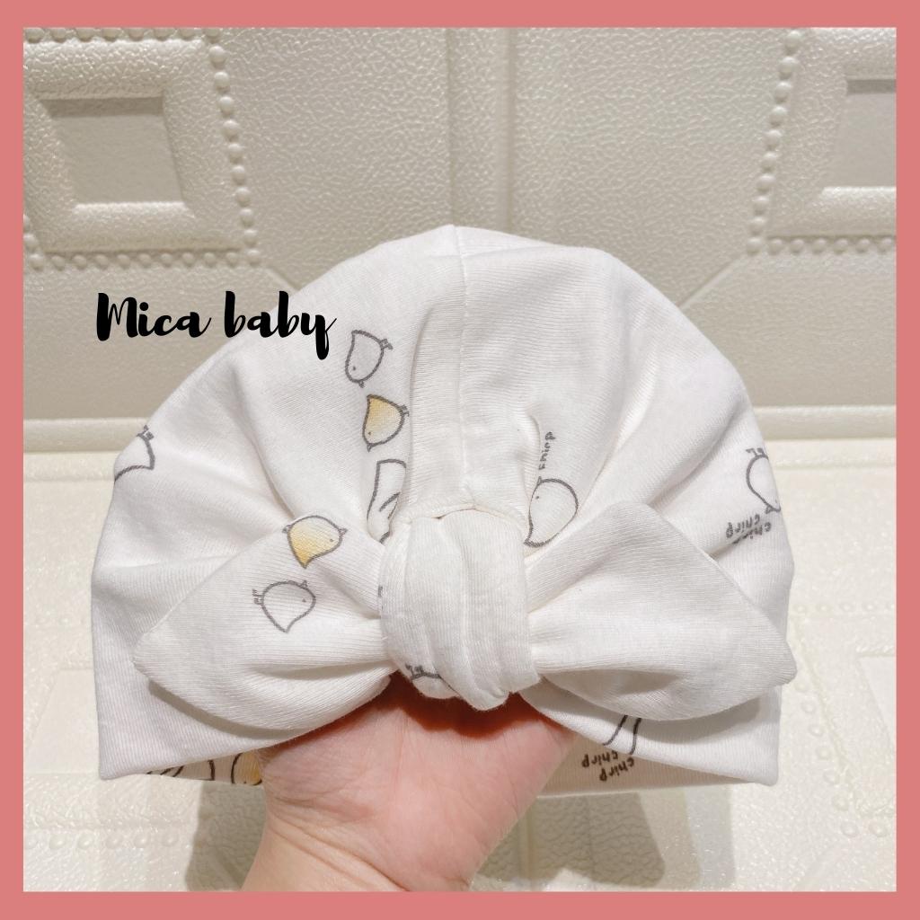 Mũ turban màu trắng họa tiết gà con đáng yêu cho bé Mica baby MTB97