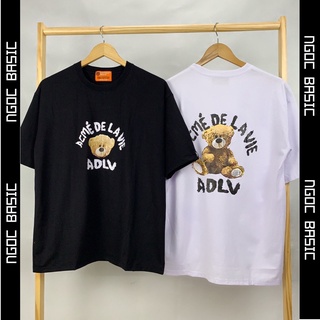 Áo thun unisex – Áo phông form rộng tay lỡ in hình Gấu ADLV thun cotton – Ngọc Basic A001