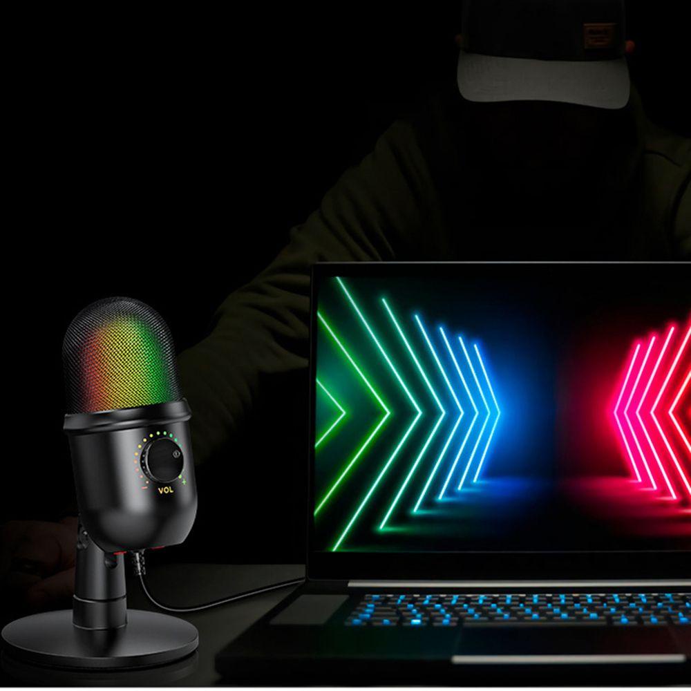 ♪JONY♪ Noise Reduction USB Condenser Microphone Mobile Phone Live Desktop Microphone V5 Condenser Microphone RGB Microphone Dub Recording Accessories With Ear Monitor K Song Game RGB Lights