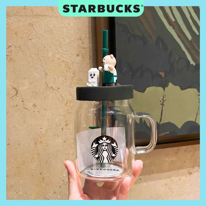 Qùa tặng sinh nhật  Ly STARBUCKS  gấu Bearista có quai cầm và ống hút dung tích 400ml